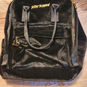 Betsey Johnson Embossed Black Velvet Backpack